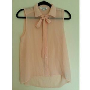 Hi low nude chiffon button down with bow