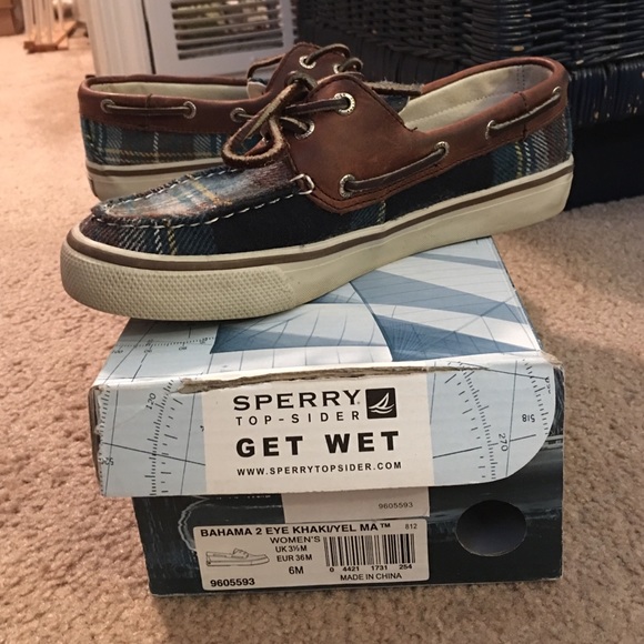 Winter Plaid green/ brown size 6 Sperry Top-sider