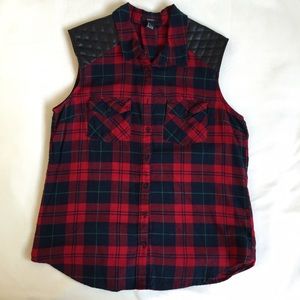 Flannel Vest with Quilted Shoulder Detail in plaid