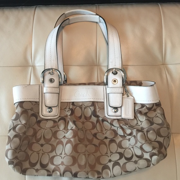 Tan/white Coach bag