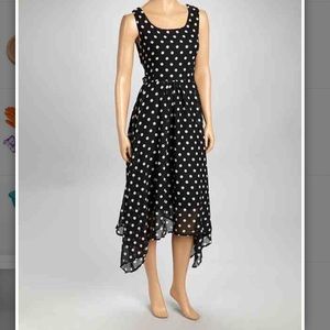 Black polka dot handkerchief skirt dress