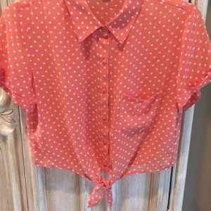 Super cute polka dot tie front blouse
