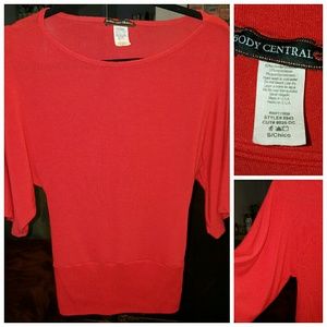 Red Dolman Flutter Sleeve Sweater