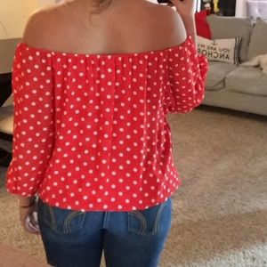 New Vince Camuto Red Poka Dot 3/4 Sleeve Top