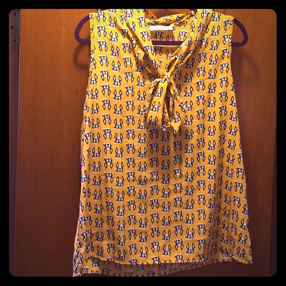 CUTE Boston Terrier print blouse with tie front