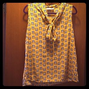 CUTE Boston Terrier print blouse with tie front