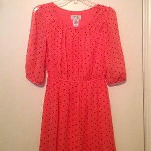 Coral and navy polka dot dress