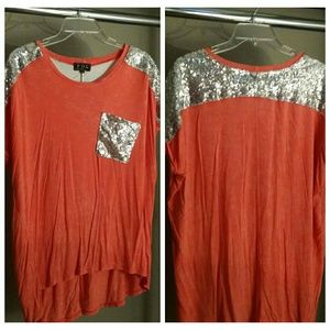 Coral POL Clothing Boutique Sparkle Short Sleeve