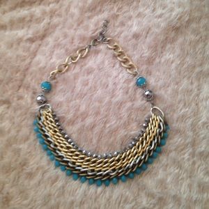 Turquoise, gold and silver necklace