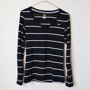 Nike Long Sleeve Vneck Striped Black and White