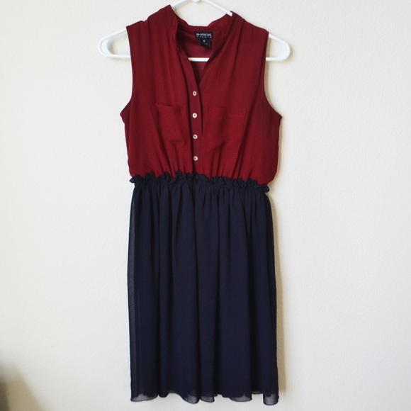 Enfocus Studio Burgundy and Navy Cocktail Dress