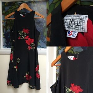 Vtg Black Rose Dress