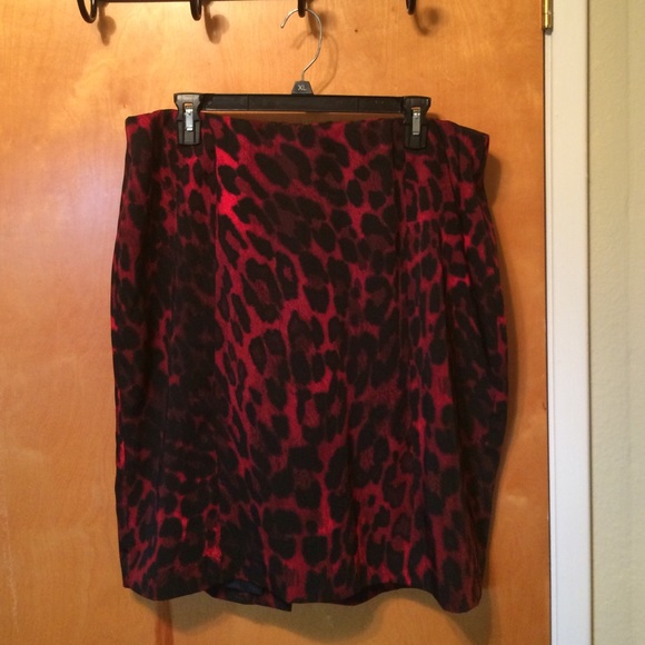 Lane Bryant Black/Red Leopard Print Pencil Skirt