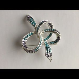New Brooch Silver Rhinestones Blue Purple