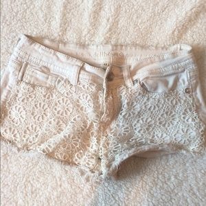 White lace detail denim shorts