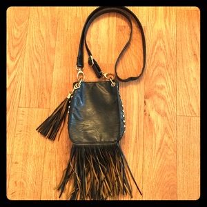 Fringe cross-body purse with rhinestones