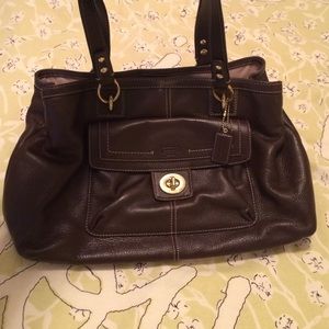Brown leather coach bag