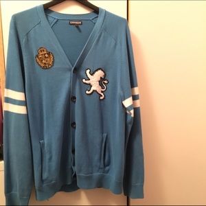 $10 SALE EXPRESS Blue Varsity Cardigan