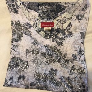 Beautiful lace and sequins burnout blouse.