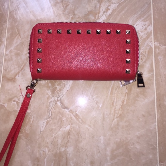 Studded red wallet.
