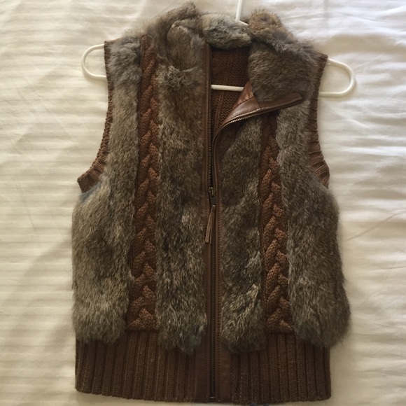 BCBG rabbit fur + knit vest