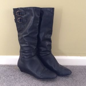 Black vegan leather knee high boots