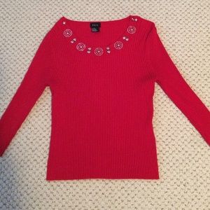 Red scoop neck sweater
