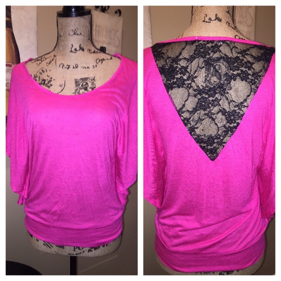 Hot pink and black lace top - FINAL SALE
