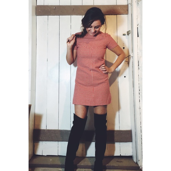 vintage| red houndstooth dress
