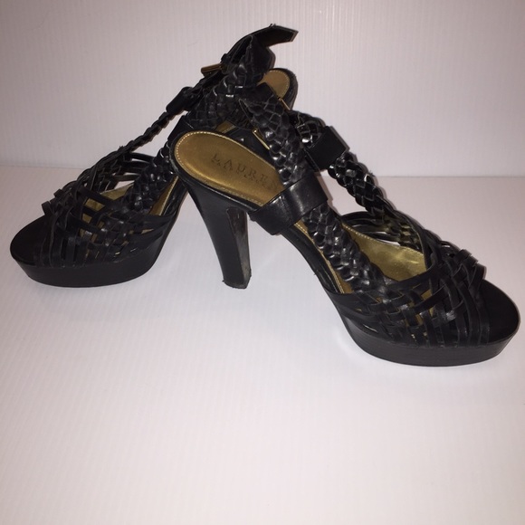 Ralph Lauren Platform Leather Weave Heels - Picture 1 of 4