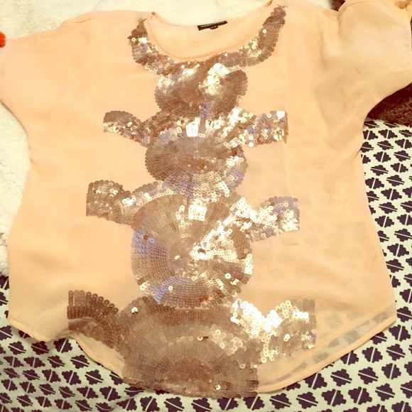 Sequin patterned pink silk blouse