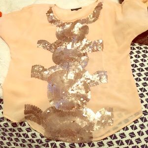 Sequin patterned pink silk blouse
