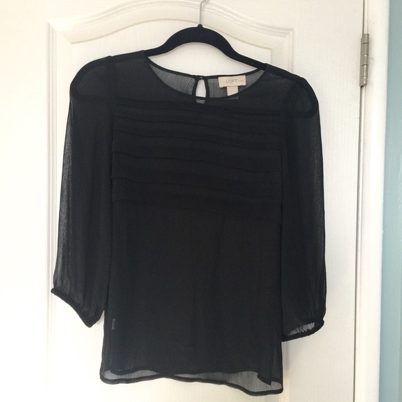 Ann Taylor - Loft Black Mid Sleeve Top - Picture 2 of 4
