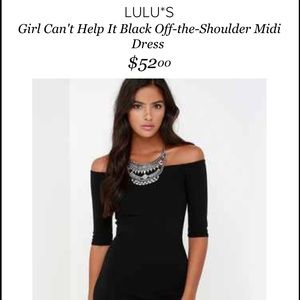 NEW Lulu's off the shoulder black midi dress