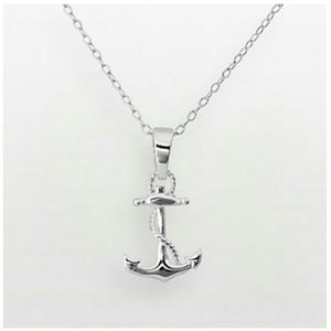 Sterling silver anchor and rope pendant necklace