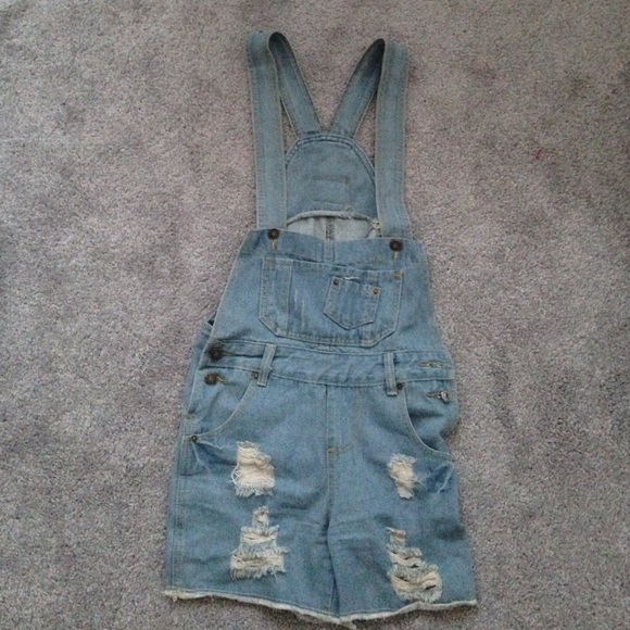 Overall Shorts - Light Wash Denim