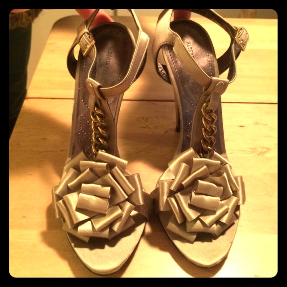 Alberta Ferretti Satin Chain Link T-Strap Sandals