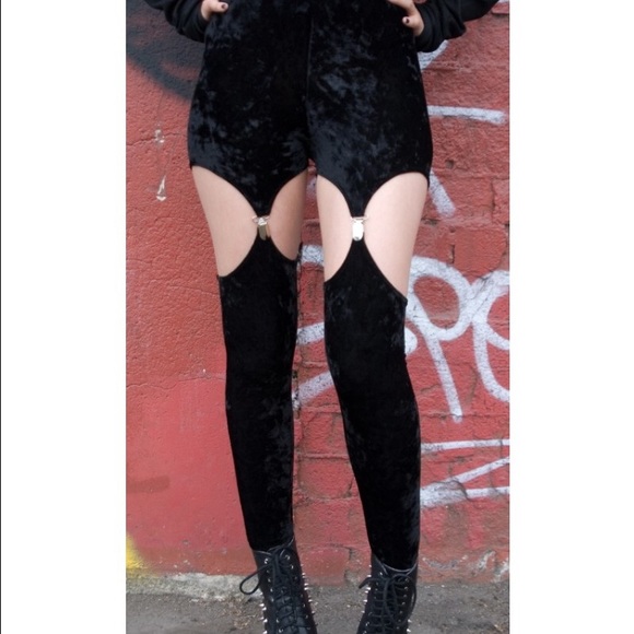 Black velvet garter leggings ▪️◾️⬛️◾️▪️