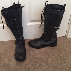 Black Lace Up Buckle Boots