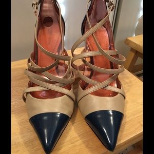 Navy and beige Strappy heels