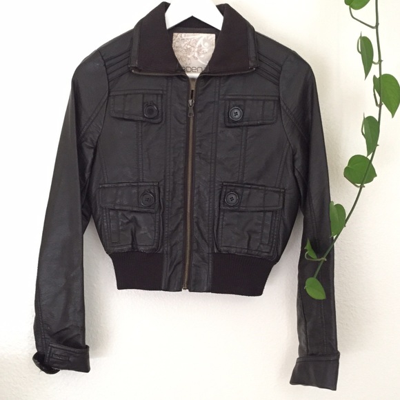 Black leather bomber jacket