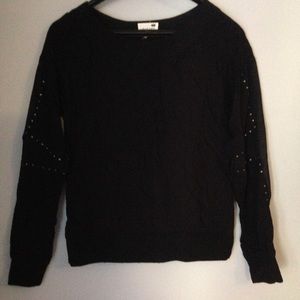 Black Top with Studded and Sheer Sleeves
