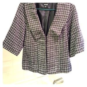 Black, white, and gray 3/4 sleeve jacket/blazer.