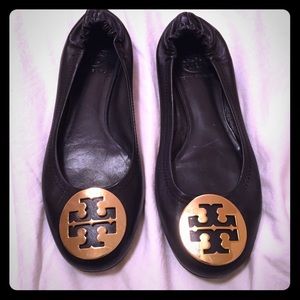 Tory burch black flats, leather