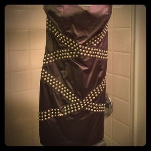 Satin silver studded strapless dress