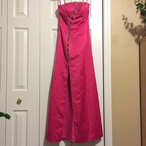 Cache Fuchsia Beaded & Rhinestone Strapless Dress