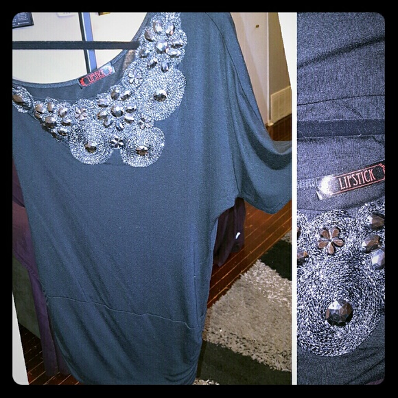 Black One Draped Sleeve Top