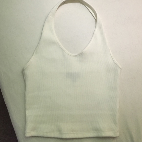 Topshop Tops - TOPSHOP WHITE RIBBED HALTER TOP