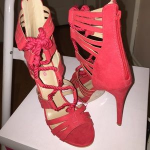 Red lace up heels