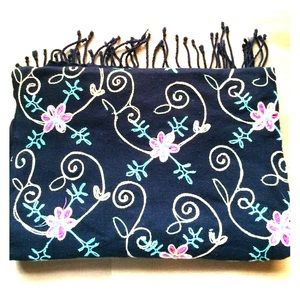 Beautiful Black Wool Embroidered Pashmina